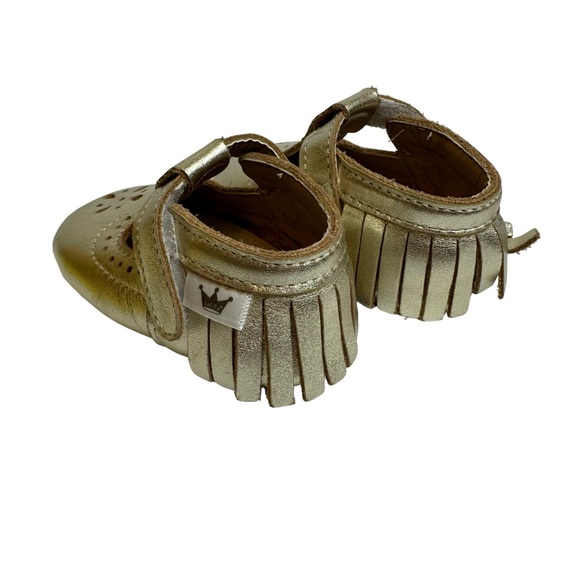 🌟 Adorable Liv & Leo Gold Fringe Moccasins Soft Sole Girl Size 6-12 months - Picture 3 of 8